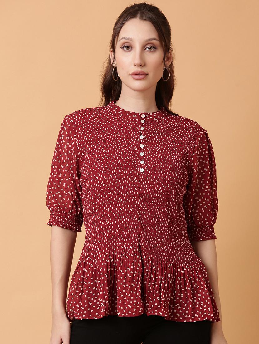 women red polka dot printed peplum top - 21515170 - Zoom Image - 0