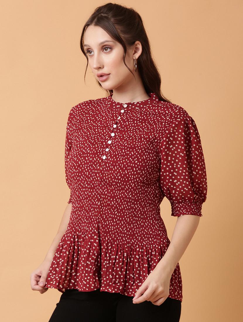 women red polka dot printed peplum top - 21515170 - Standard Image - 2
