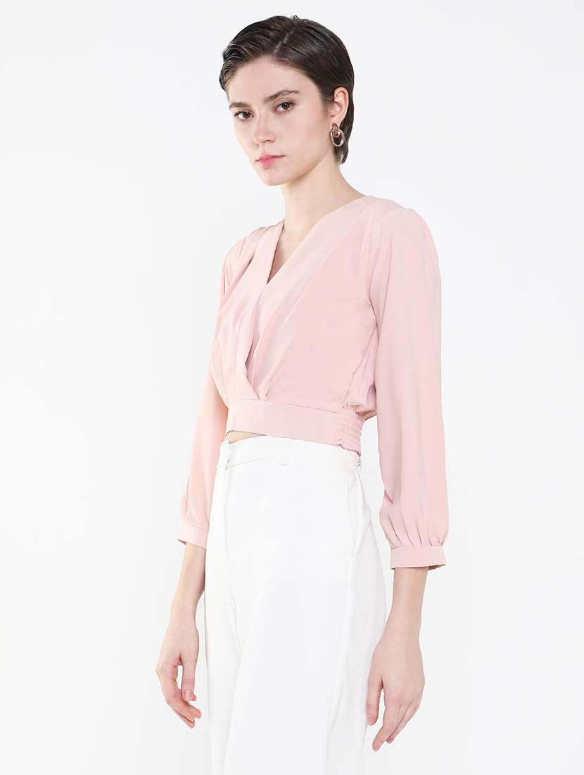 women solid v neck crop top - 21515179 -  Standard Image - 2