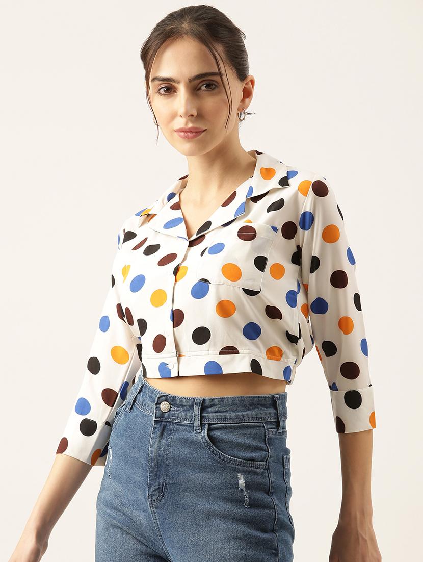women white polka dots printed crop top - 21515180 - Standard Image - 2