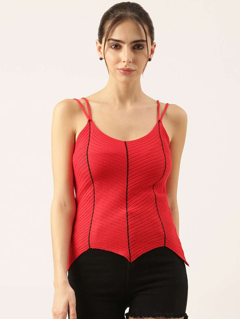 women self design sleeveless asymmetric top