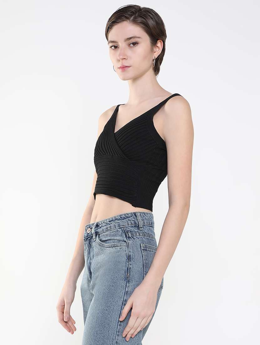 women black solid crop top - 21515198 -  Standard Image - 2
