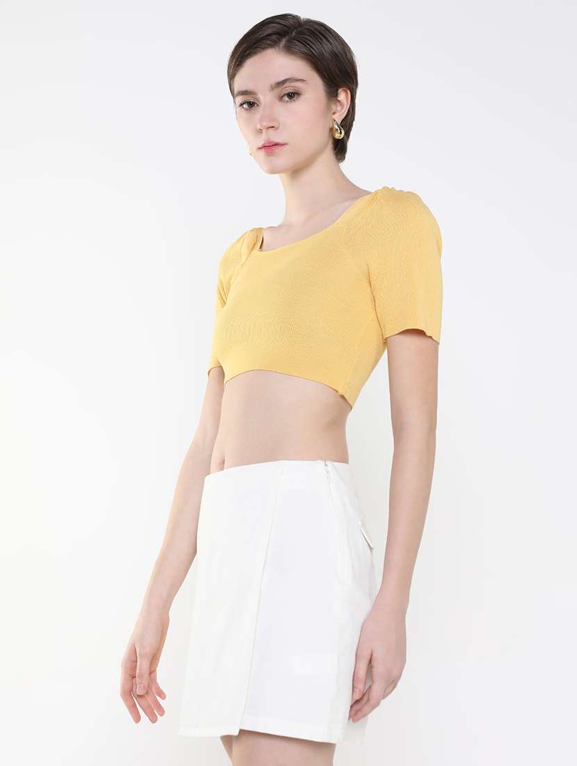 women mustard solid crop top - 21515201 -  Standard Image - 2