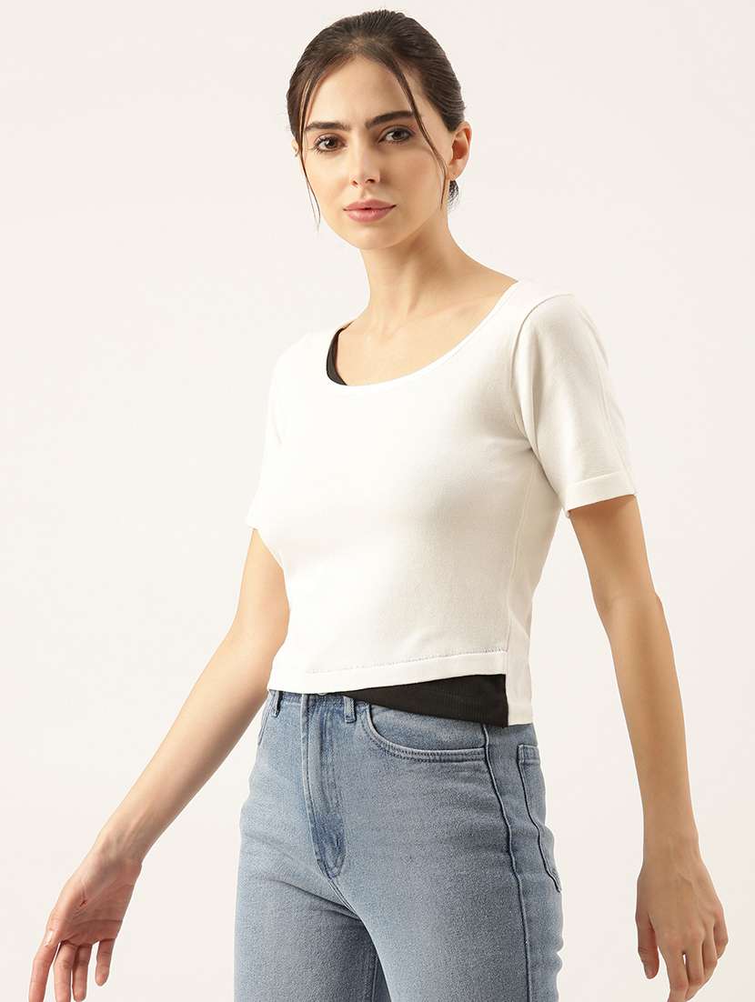 women white color block regular top - 21515212 -  Standard Image - 2