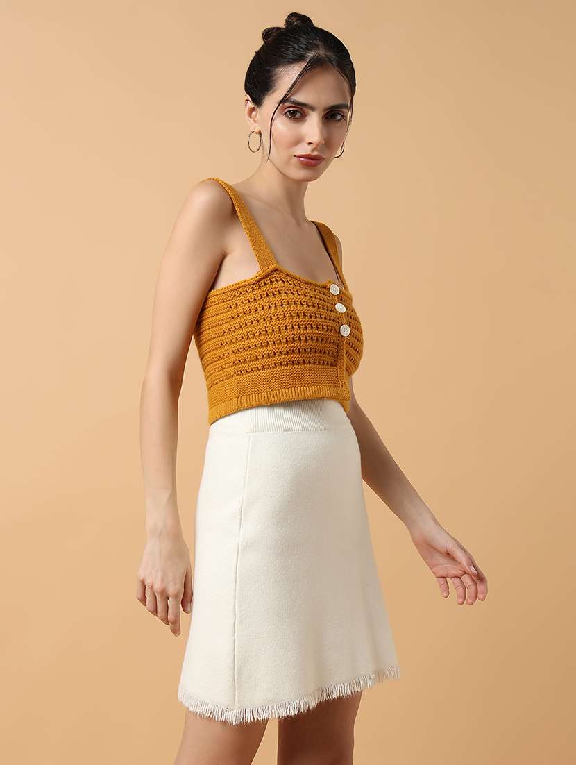 women mustard crochet crop top - 21515215 -  Standard Image - 2