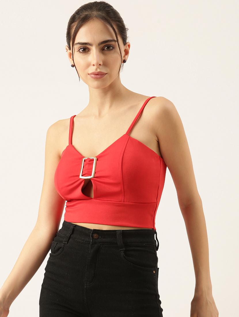 women red solid crop top - 21515220 - Standard Image - 2
