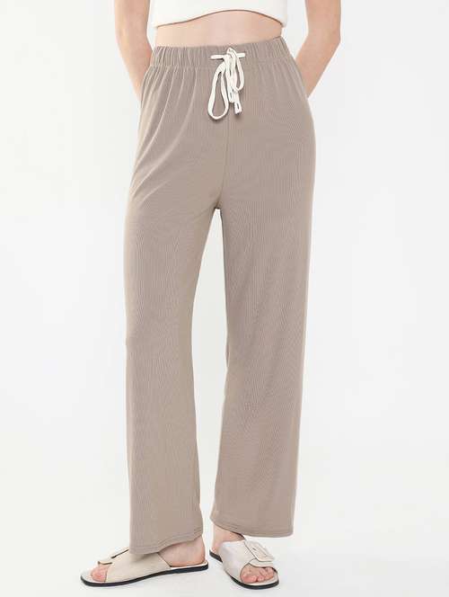 women brown lycra wide leg trouser - 21515227 - Standard Image - 0