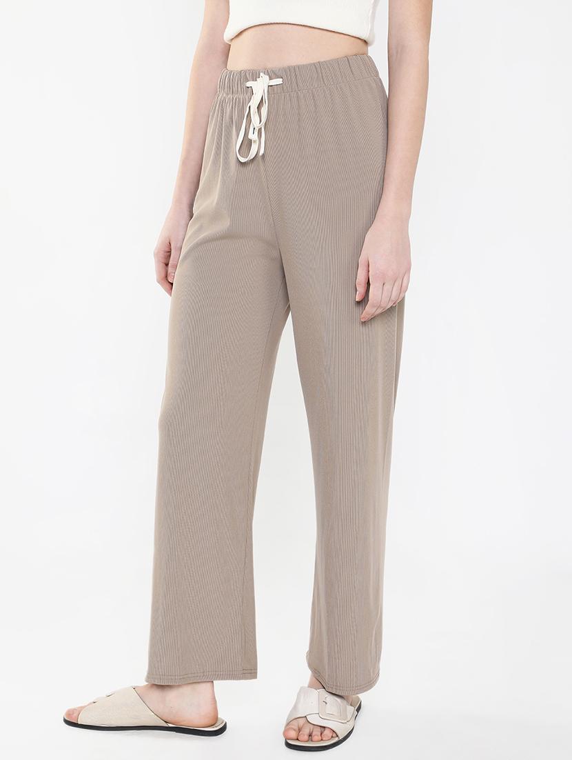 women brown lycra wide leg trouser - 21515227 - Standard Image - 2