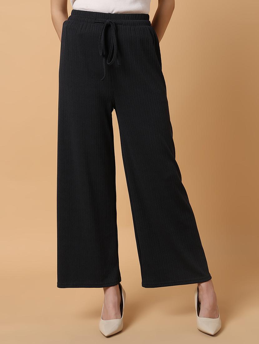 women steel grey lycra wide leg trouser
