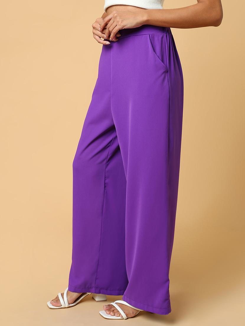 women purple viscose wide leg trouser - 21515230 - Standard Image - 2