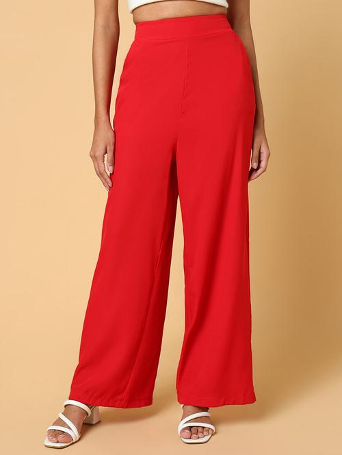 women red viscose wide leg trouser - 21515231 - Standard Image - 0