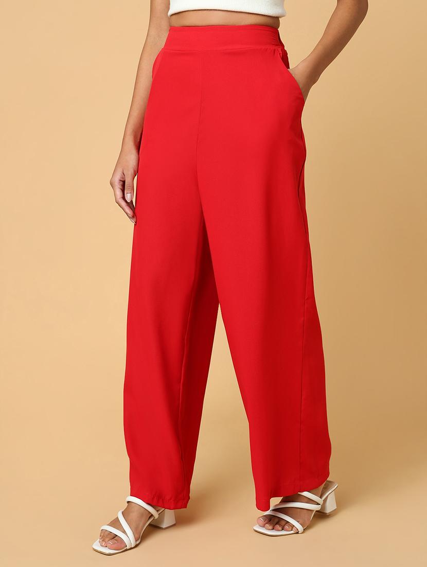 women red viscose wide leg trouser - 21515231 - Standard Image - 2