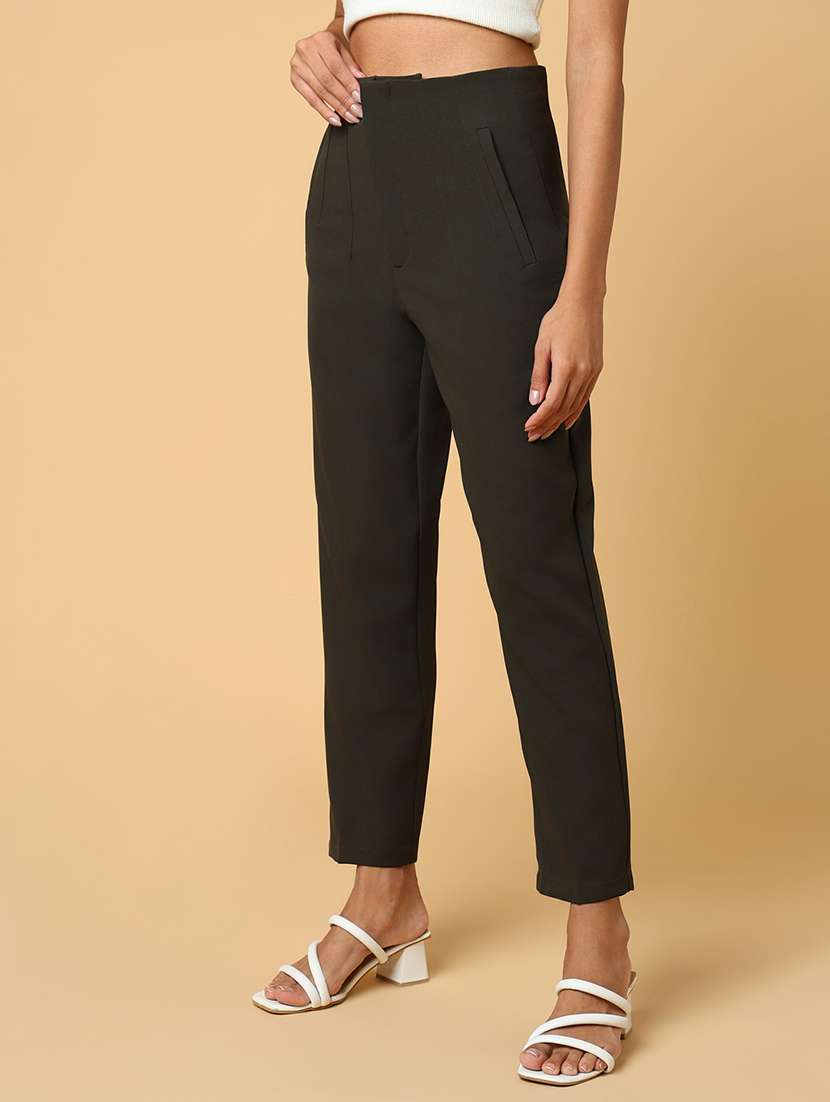 women olive viscose tailored pant - 21515232 -  Standard Image - 2
