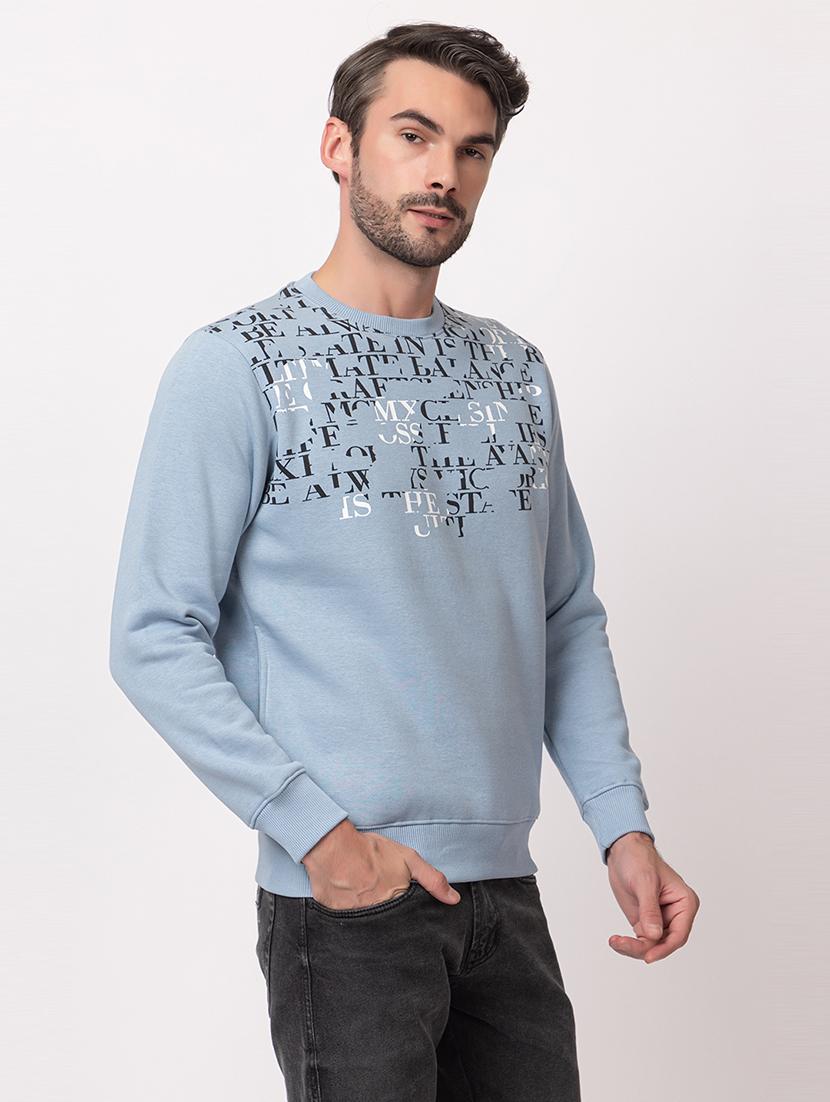 men light blue cotton chest print sweatshirt - 21515322 - Standard Image - 2