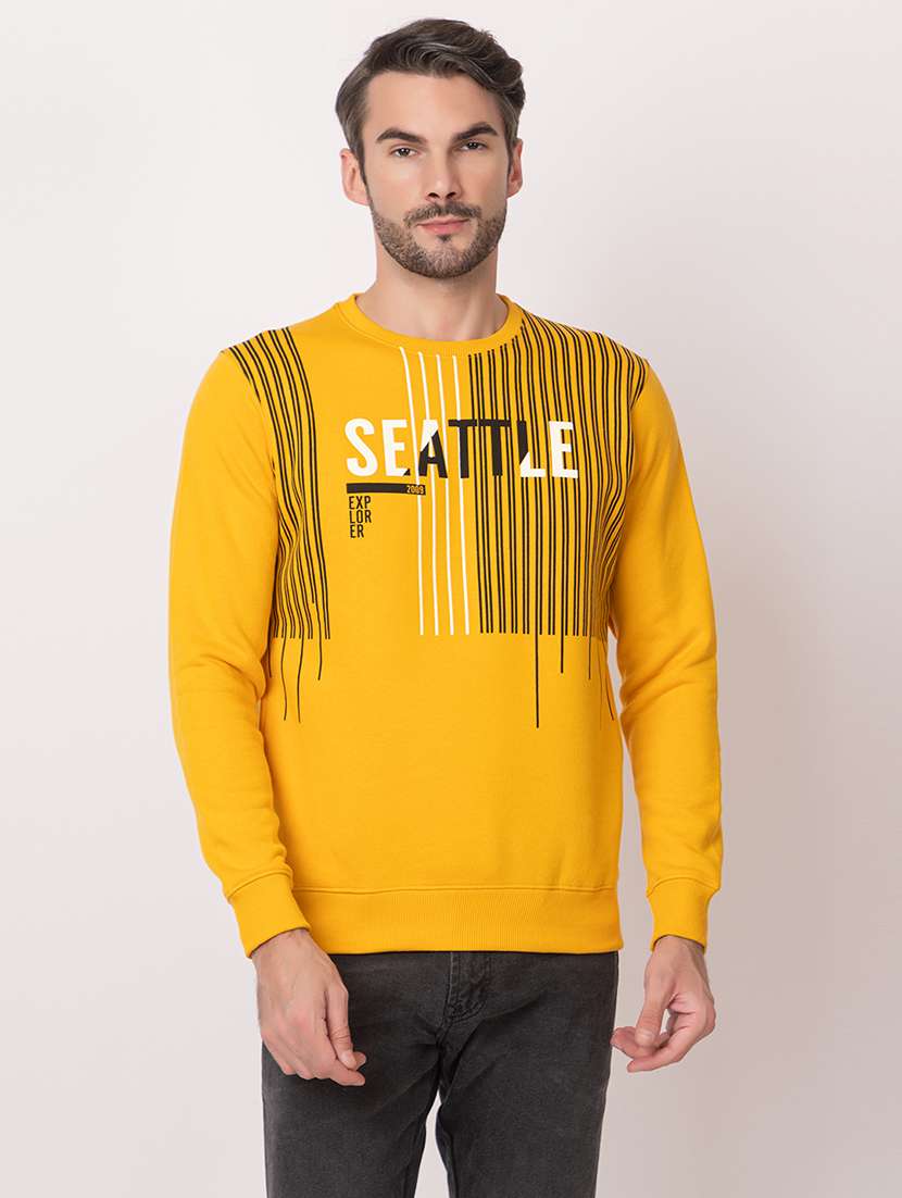 men yellow cotton front print sweatshirt - 21515325 -  Zoom Image - 0
