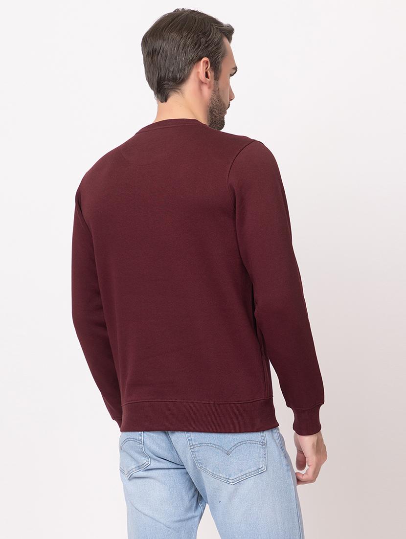 men burgundy cotton chest print sweatshirt - 21515329 - Standard Image - 2