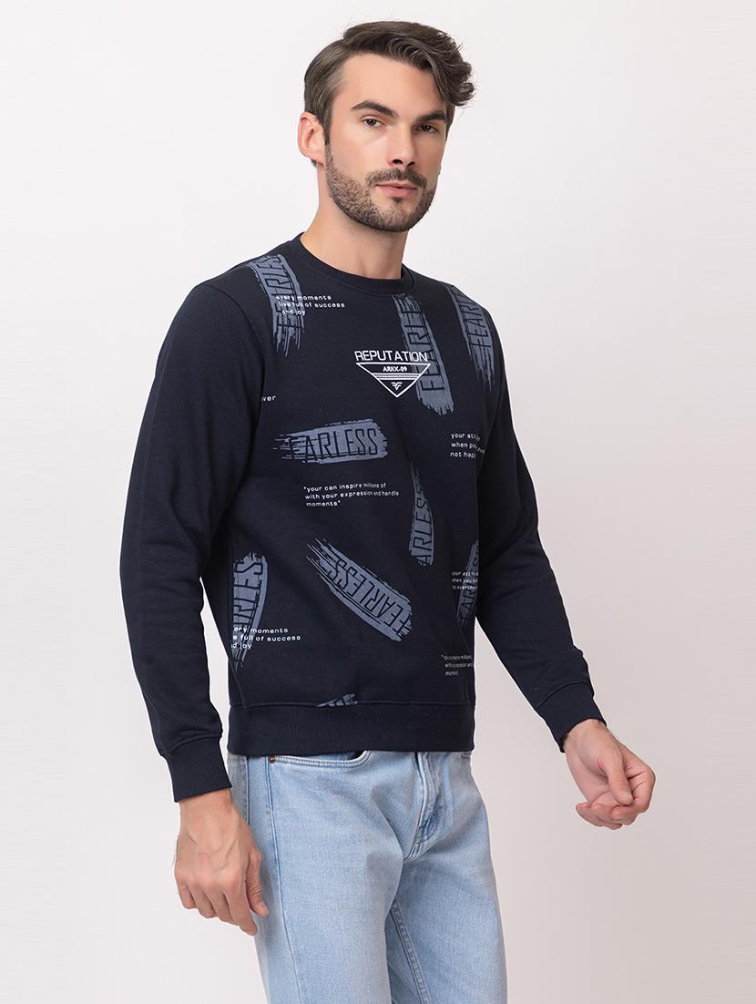 men navy blue cotton front print sweatshirt - 21515330 - Standard Image - 2