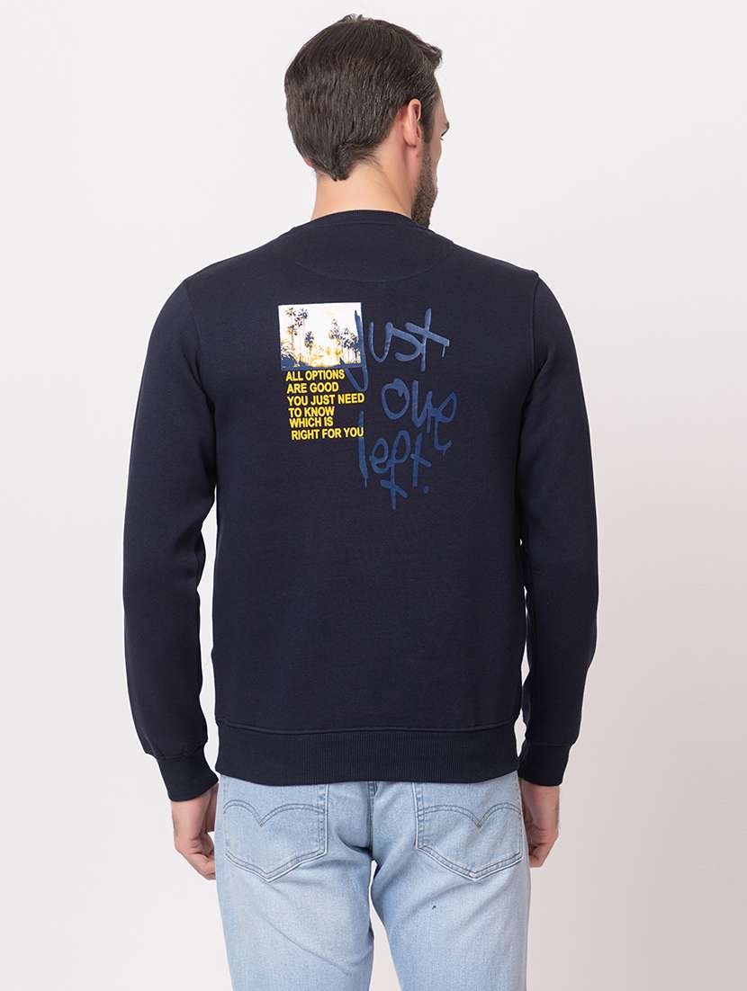 men navy blue cotton back print sweatshirt - 21515333 - Standard Image - 2
