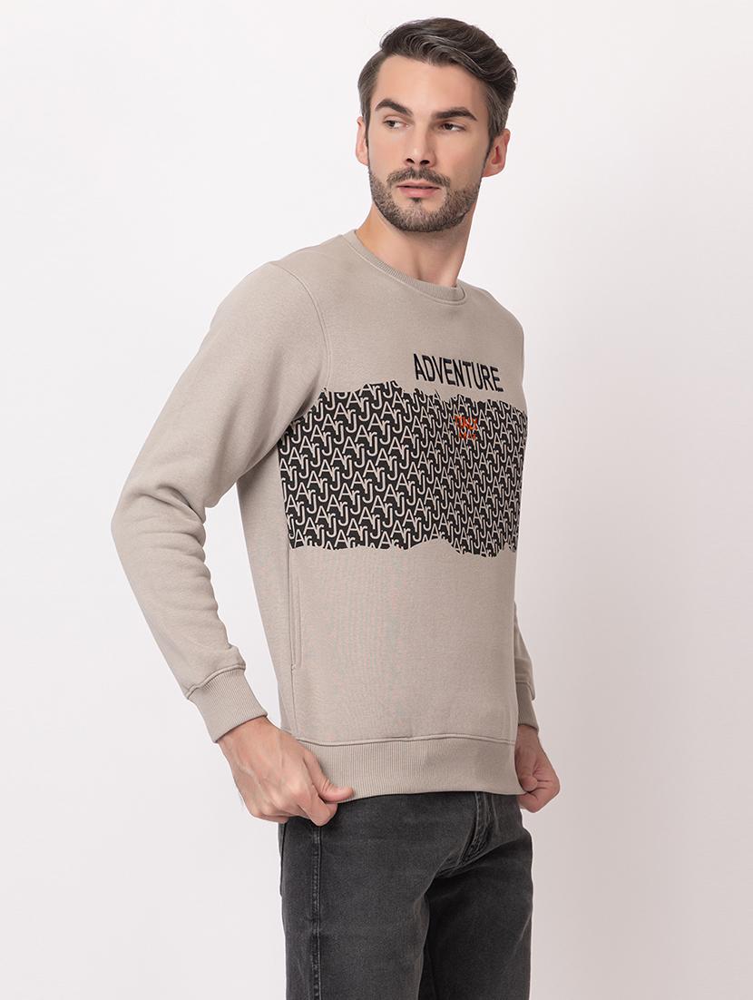 men beige cotton chest print sweatshirt - 21515339 - Standard Image - 2