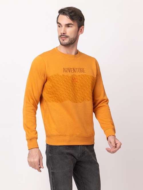 men mustard cotton chest print sweatshirt - 21515340 - Standard Image - 0