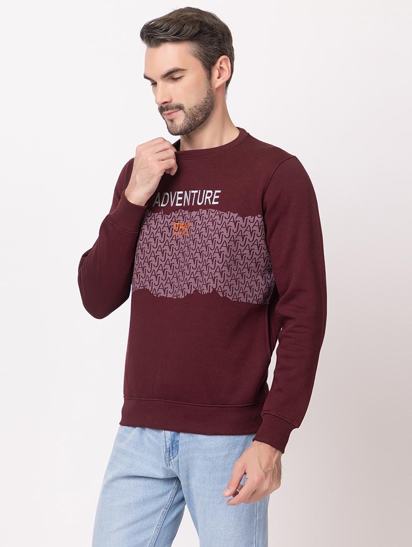 men burgundy cotton chest print sweatshirt - 21515341 -  Zoom Image - 0