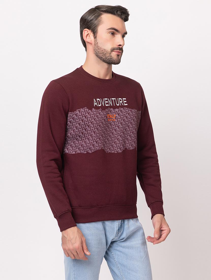 men burgundy cotton chest print sweatshirt - 21515341 - Standard Image - 2