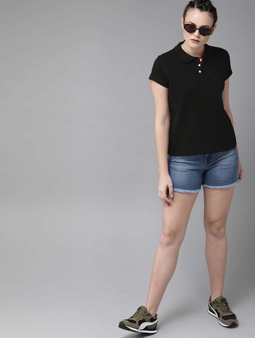 women solid short sleeves polo t-shirt - 21515359 - Standard Image - 2