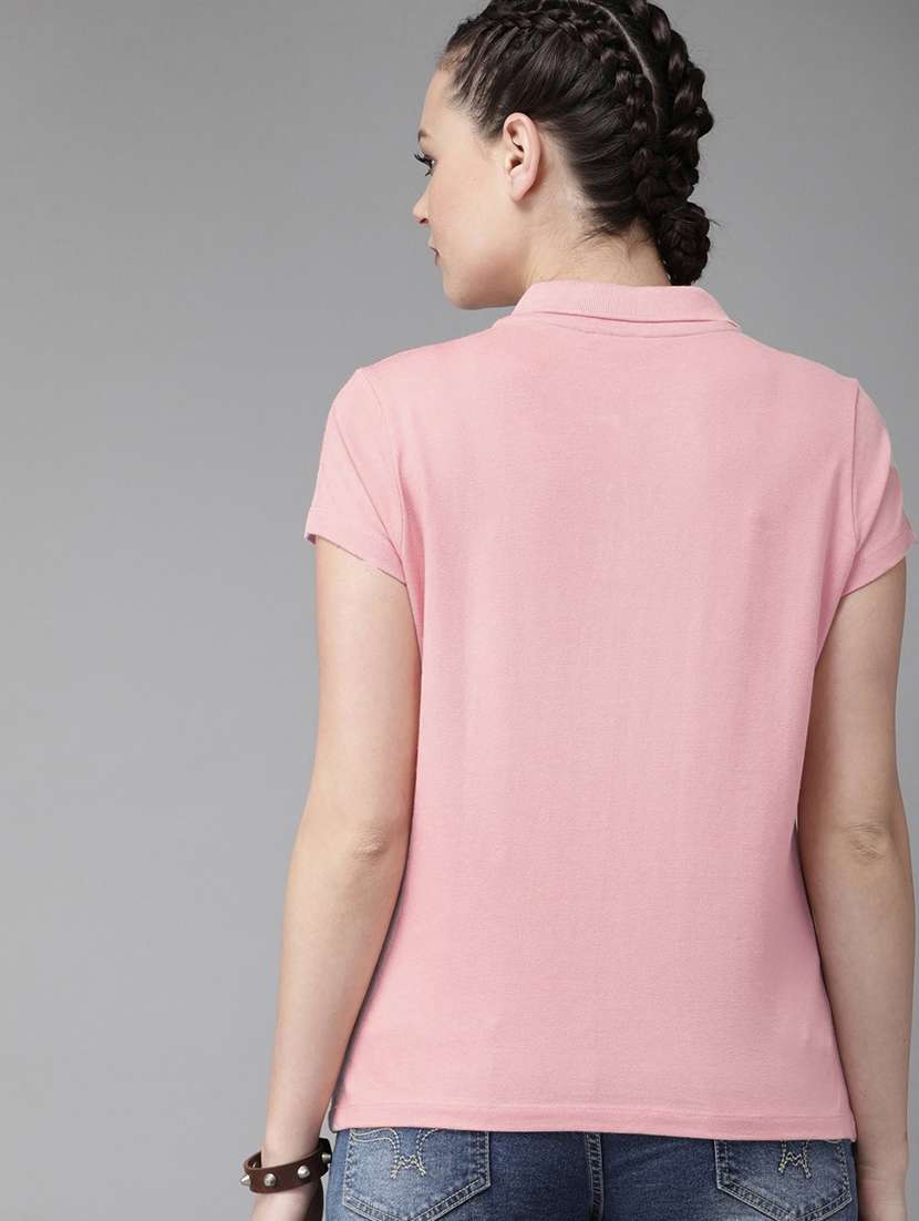 women pink cotton blend polo t-shirt - 21515373 - Standard Image - 2