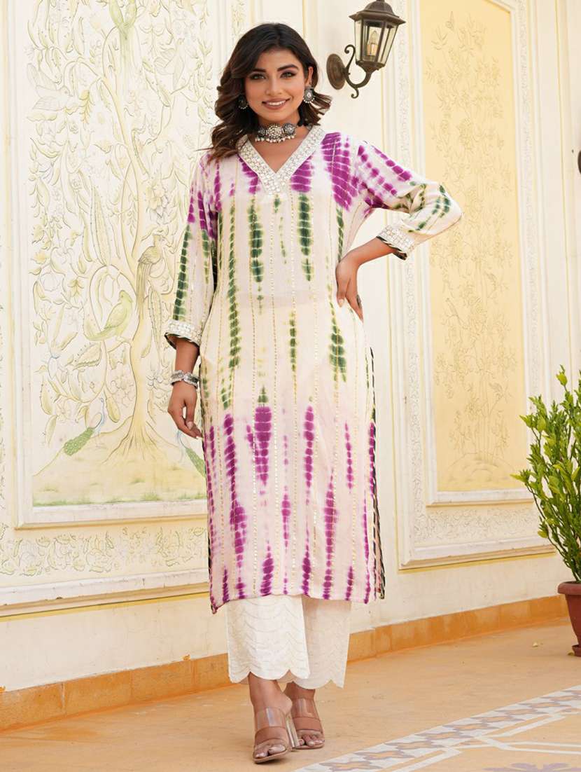 women multi color tie & dye straight kurta