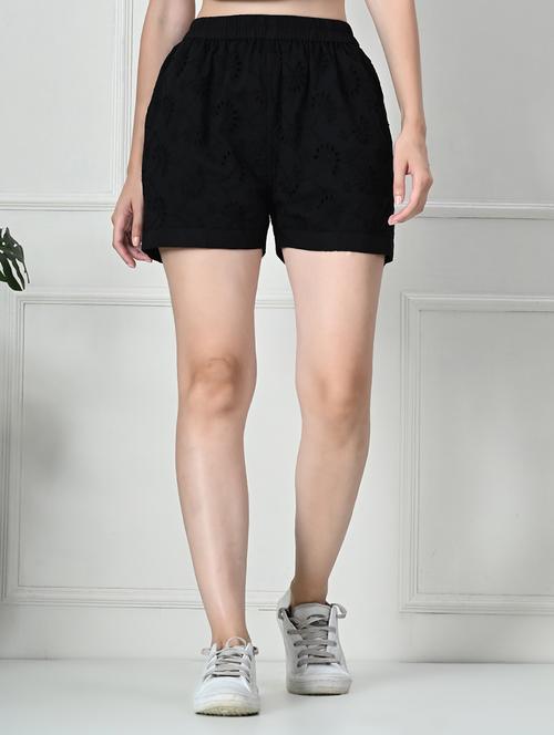 women black cotton regular shorts - 21515477 - Standard Image - 0