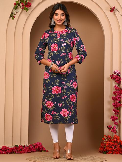 women blue floral straight kurta - 21515483 -  Standard Image - 0