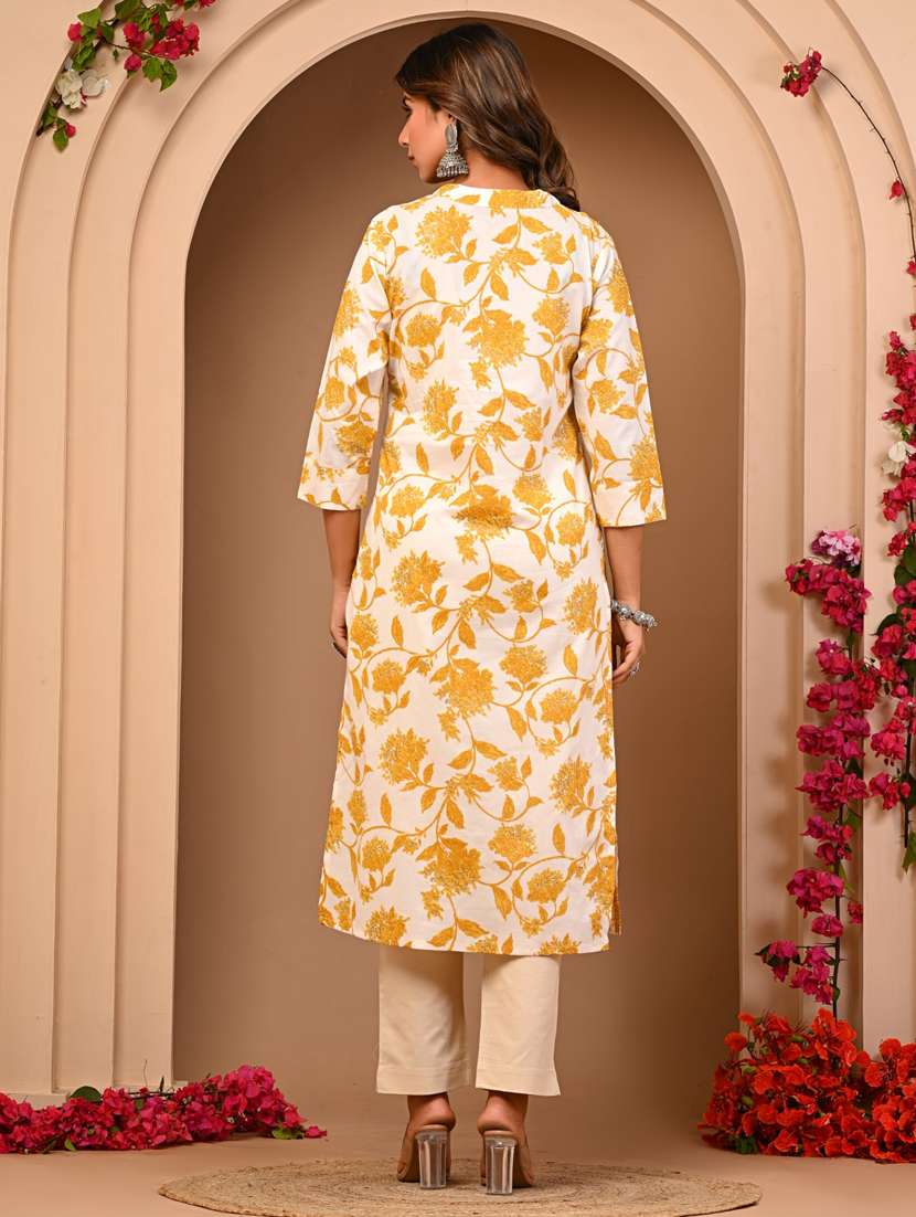 women white floral straight kurta - 21515484 -  Standard Image - 2