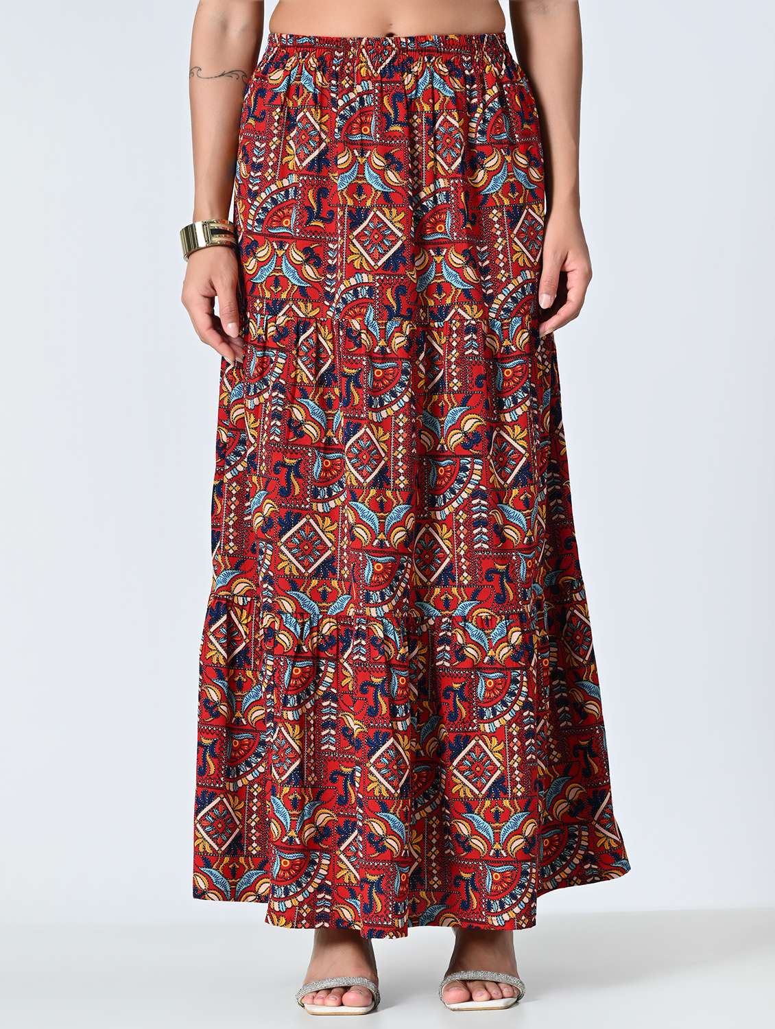women maroon printed tiered skirt - 21515492 - Zoom Image - 0