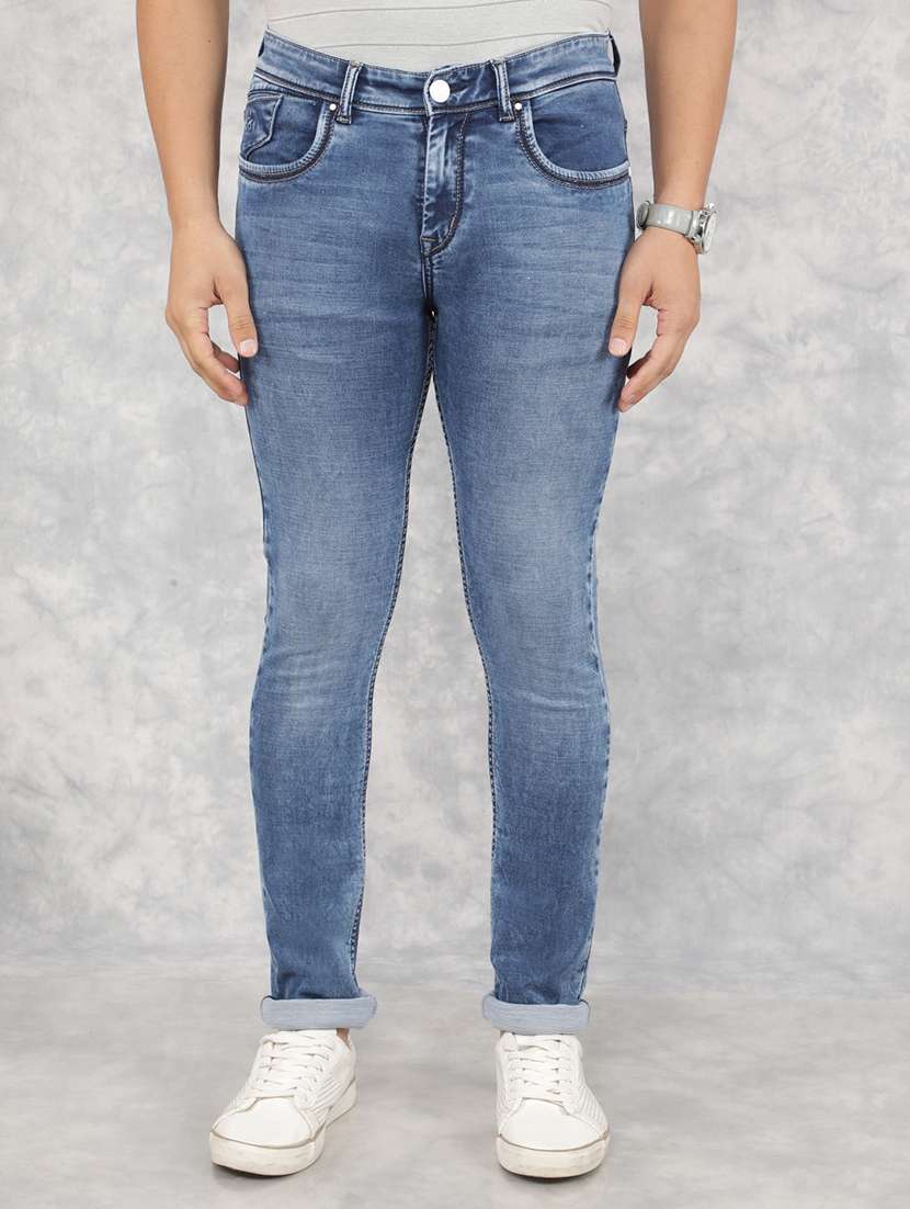 men mid-rise plain slim fit jean