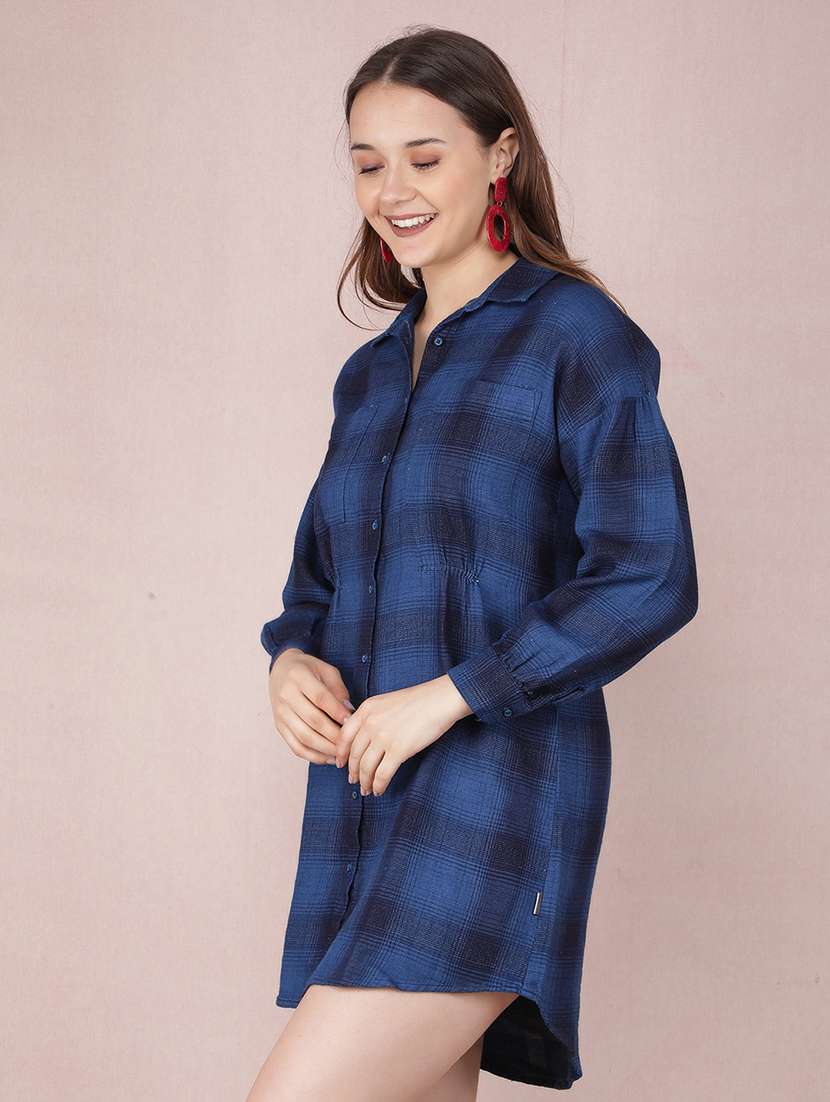 women check print high-low shirt dress - 21517948 -  Standard Image - 2