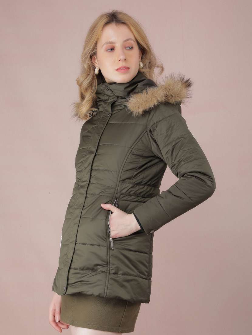women solids long sleeves quilted jacket