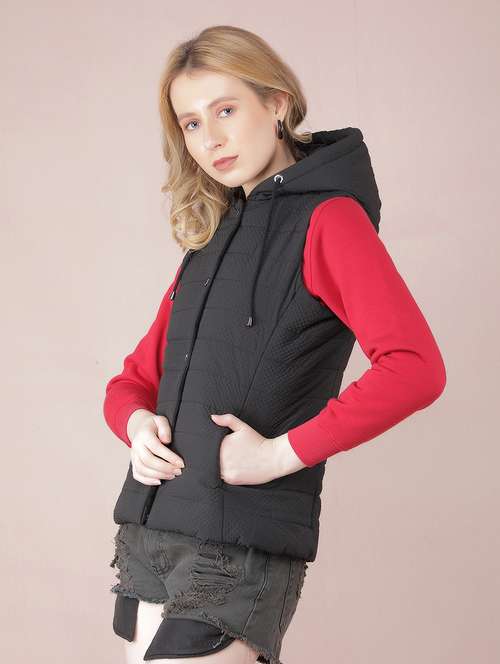 women solids sleeveless quilted jacket - 21517954 - Standard Image - 0