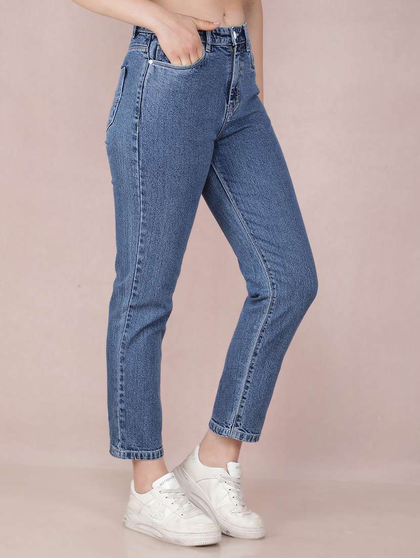 women blue straight fit jeans - 21517969 -  Standard Image - 2