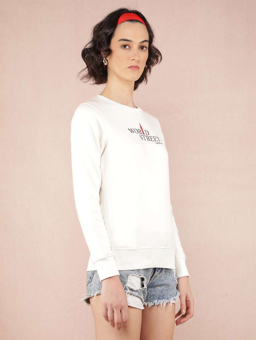 women white cotton blend chest print sweatshirt - 21517987 -  Standard Image - 2