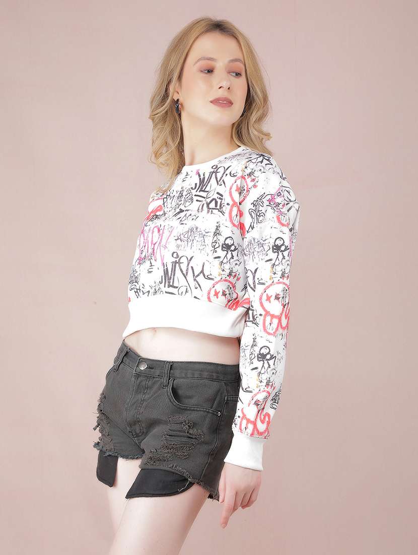 women off white poly blend all over print sweatshirt - 21517992 -  Standard Image - 2