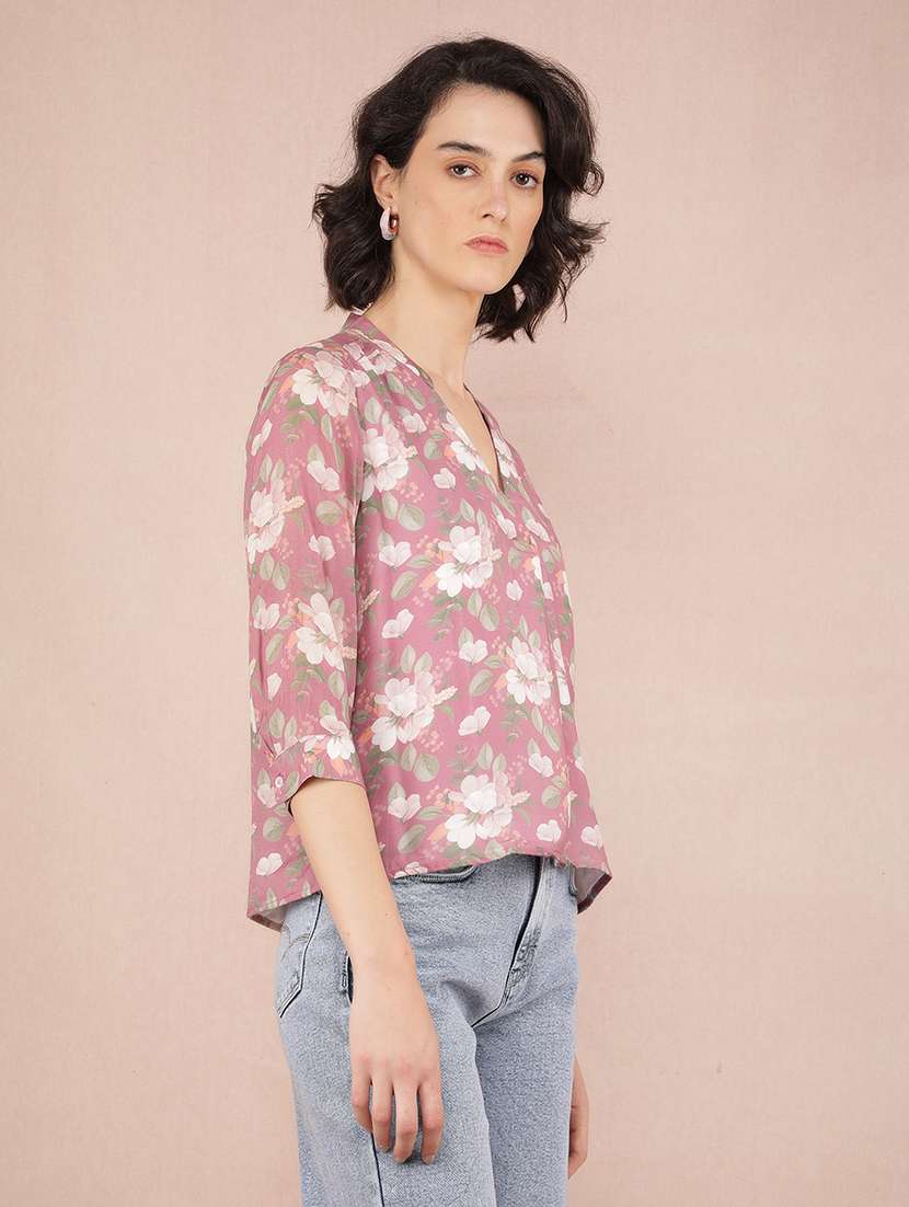 women floral printed v neck straight top - 21517996 -  Standard Image - 2