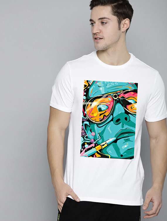 men white front printed t-shirt