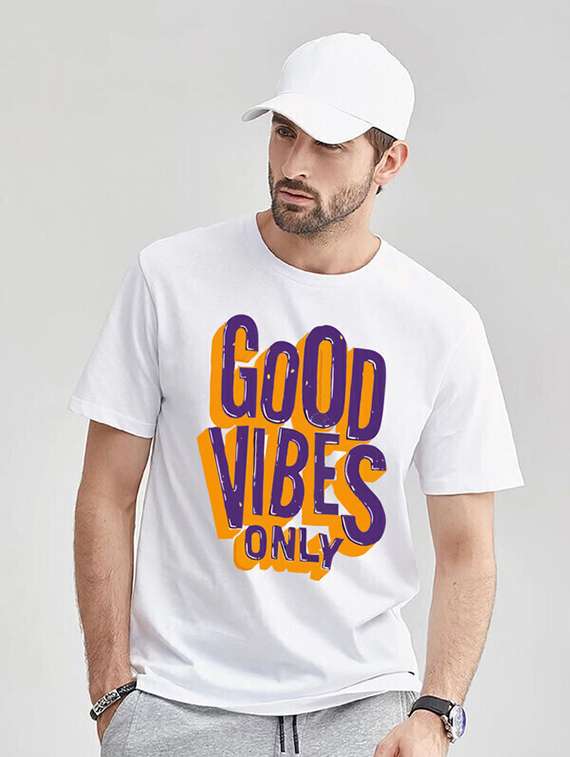 men white front printed t-shirt