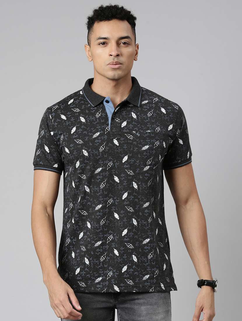 men polo neck all over print t-shirt - 21518330 -  Zoom Image - 0