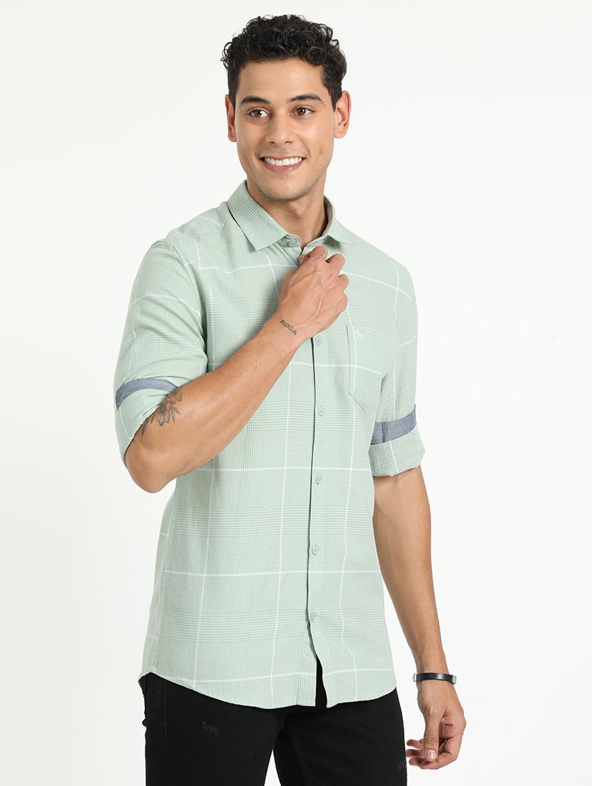 men checks long sleeves casual shirts - 21518469 - Standard Image - 2