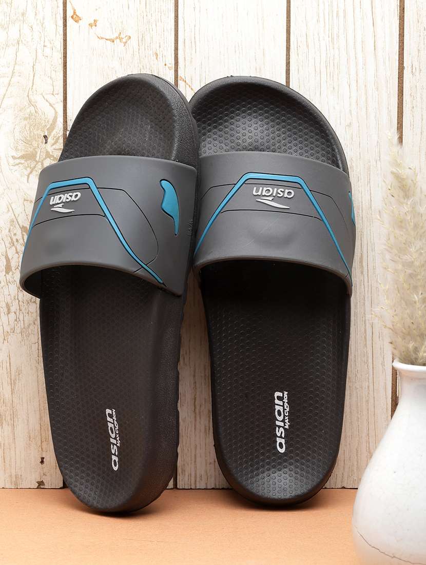 men grey open toe slider