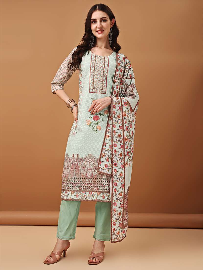 women neo mint kurta pant set with dupatta