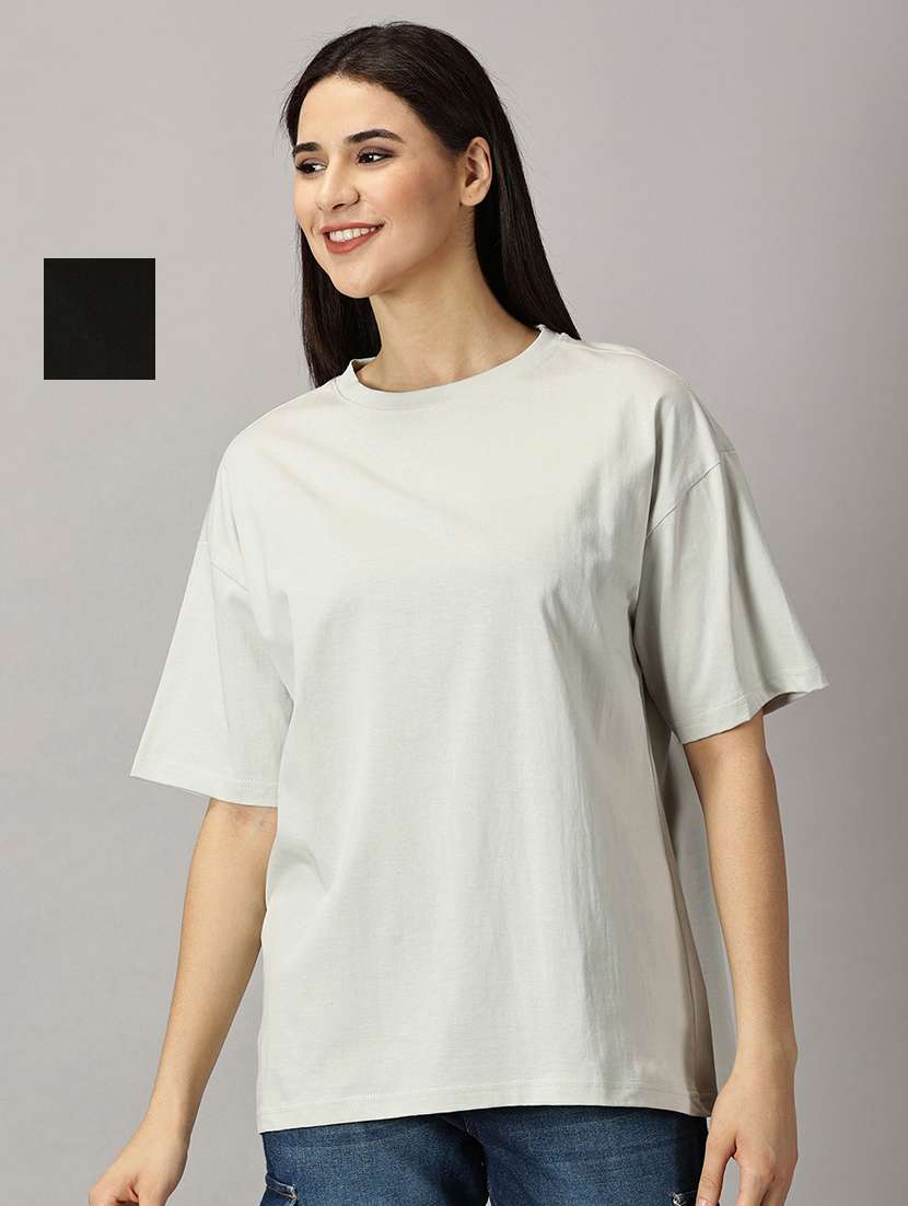 women pack of 2 solids oversized t-shirts