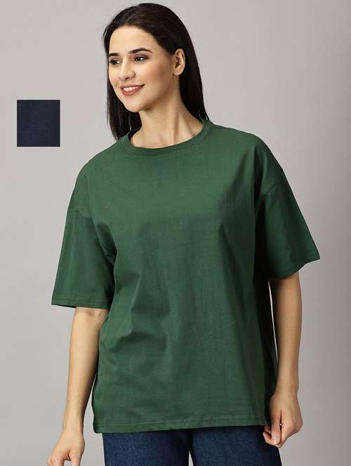 women pack of 2 solids oversized t-shirts - 21518795 - Standard Image - 0