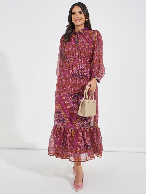 women printed puff sleeve tiered dress - 21518846 -  Standard Image - 0